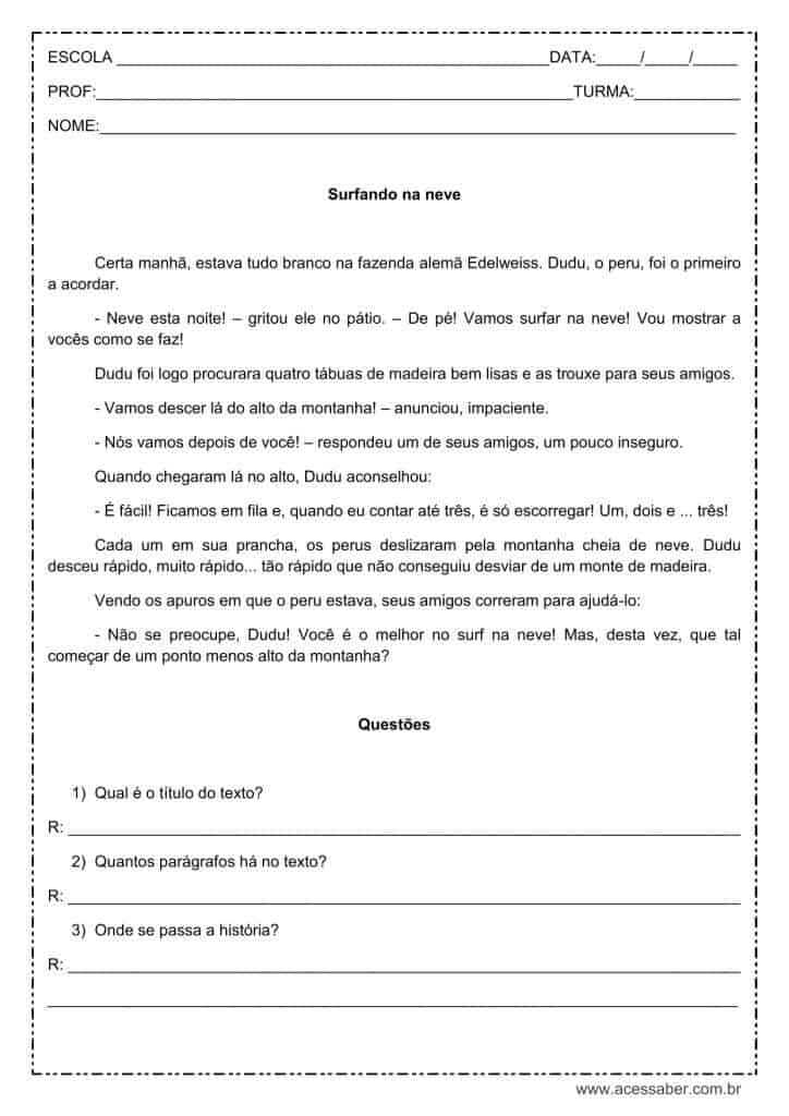 Exercício de Interpretação de Texto para o 4º Ano - Twinkl