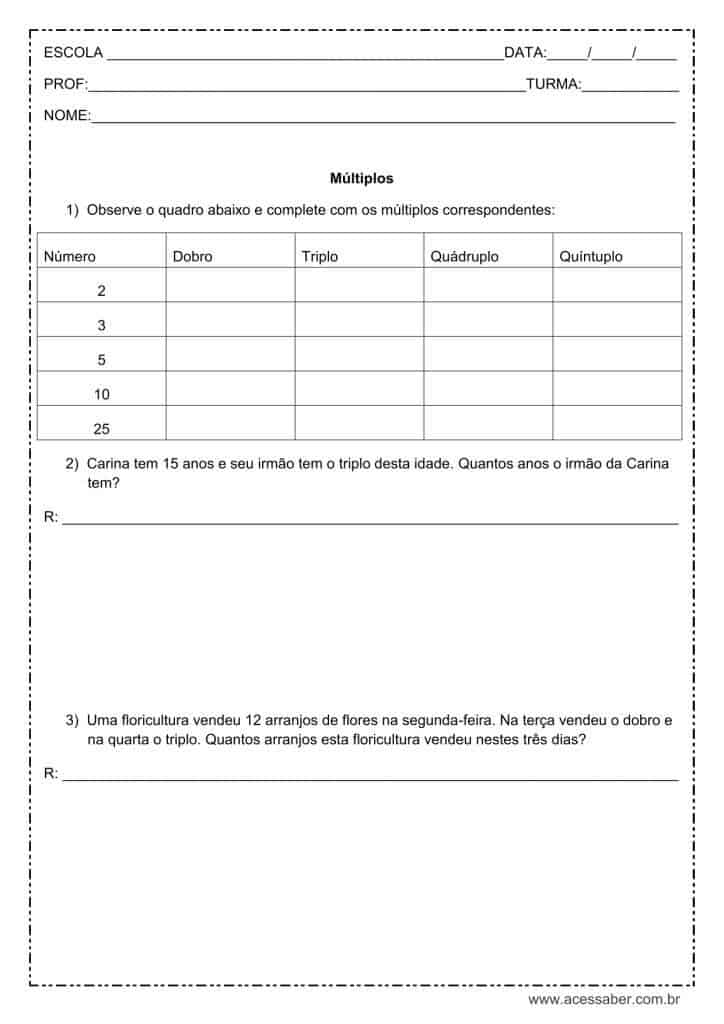 Exercícios - Matemática - Turma de Fevereiro - Múltiplos e