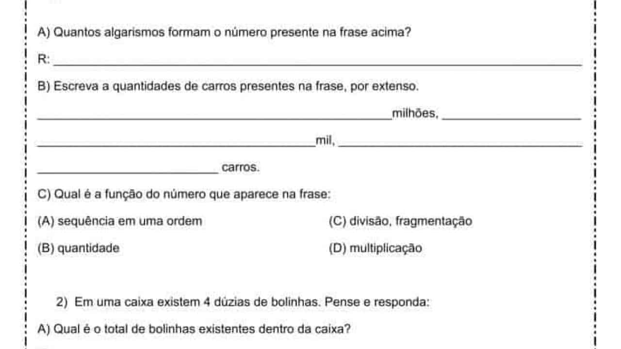 Atividade de matemática: Os algarismos - 4º ano - Acessaber