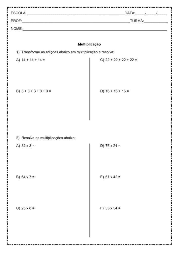 Terceiro Ano Questionários: Problemas de Multiplicação