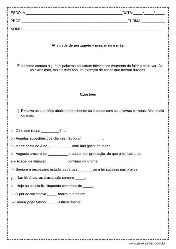 Atividades de Português - 4º ano e 5º ano