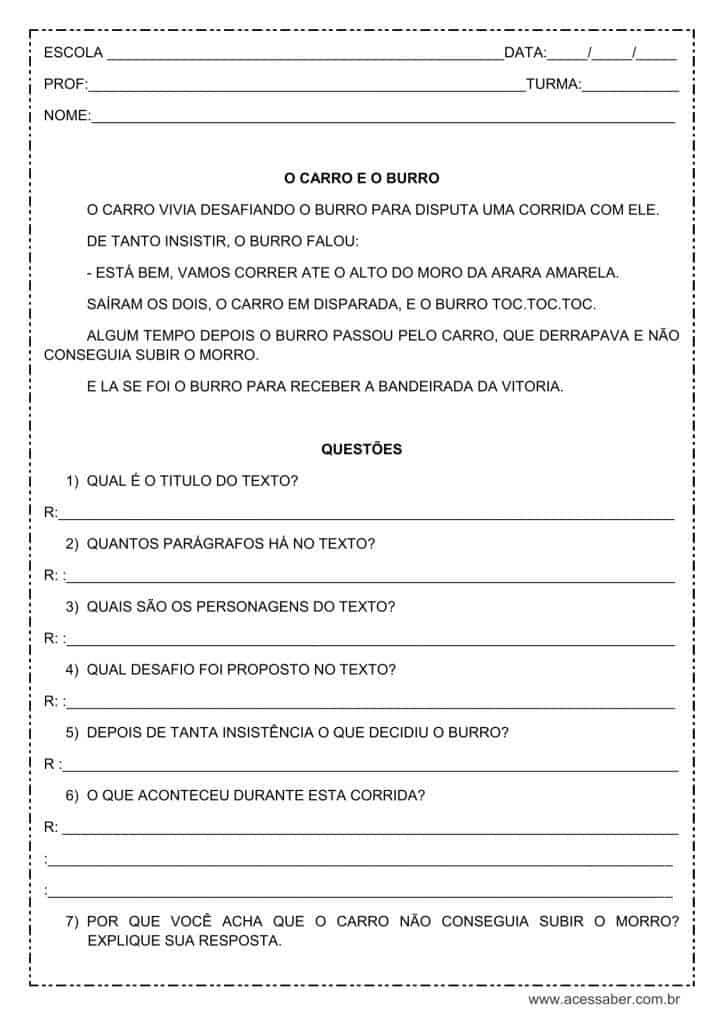 Interpretação de texto: O carro e o burro – 3º ou 4º ano Interpretação de texto: O carro e o burro - 3º ou 4º ano