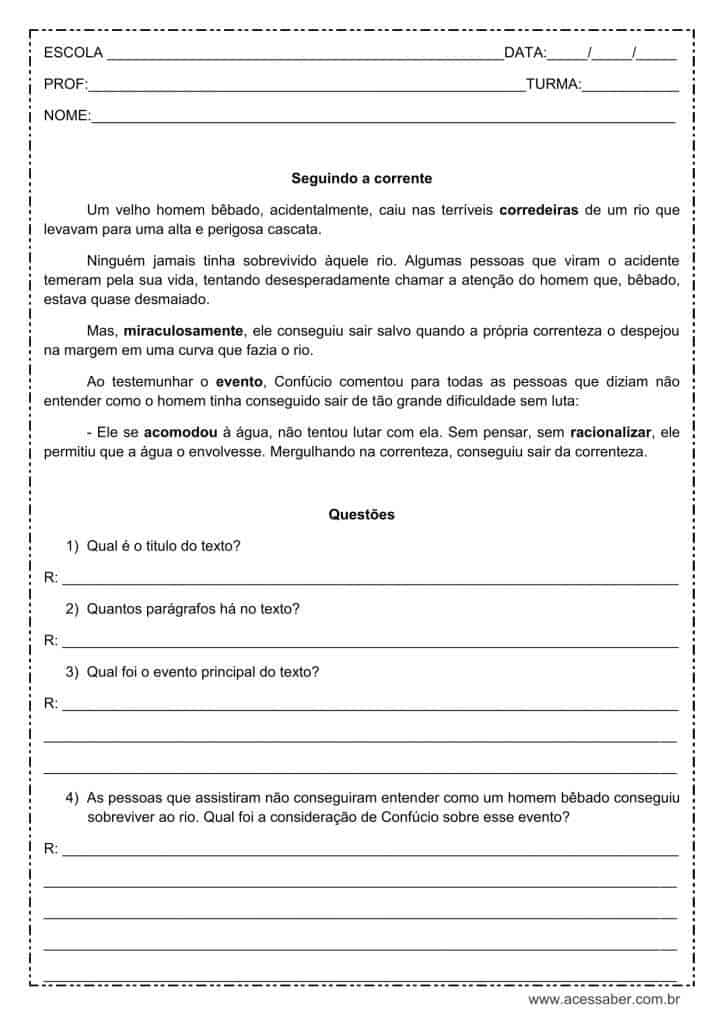 Interpretação de texto: Seguindo a corrente – 4º ou 5º ano Interpretação de texto: Seguindo a corrente - 4º ou 5º ano