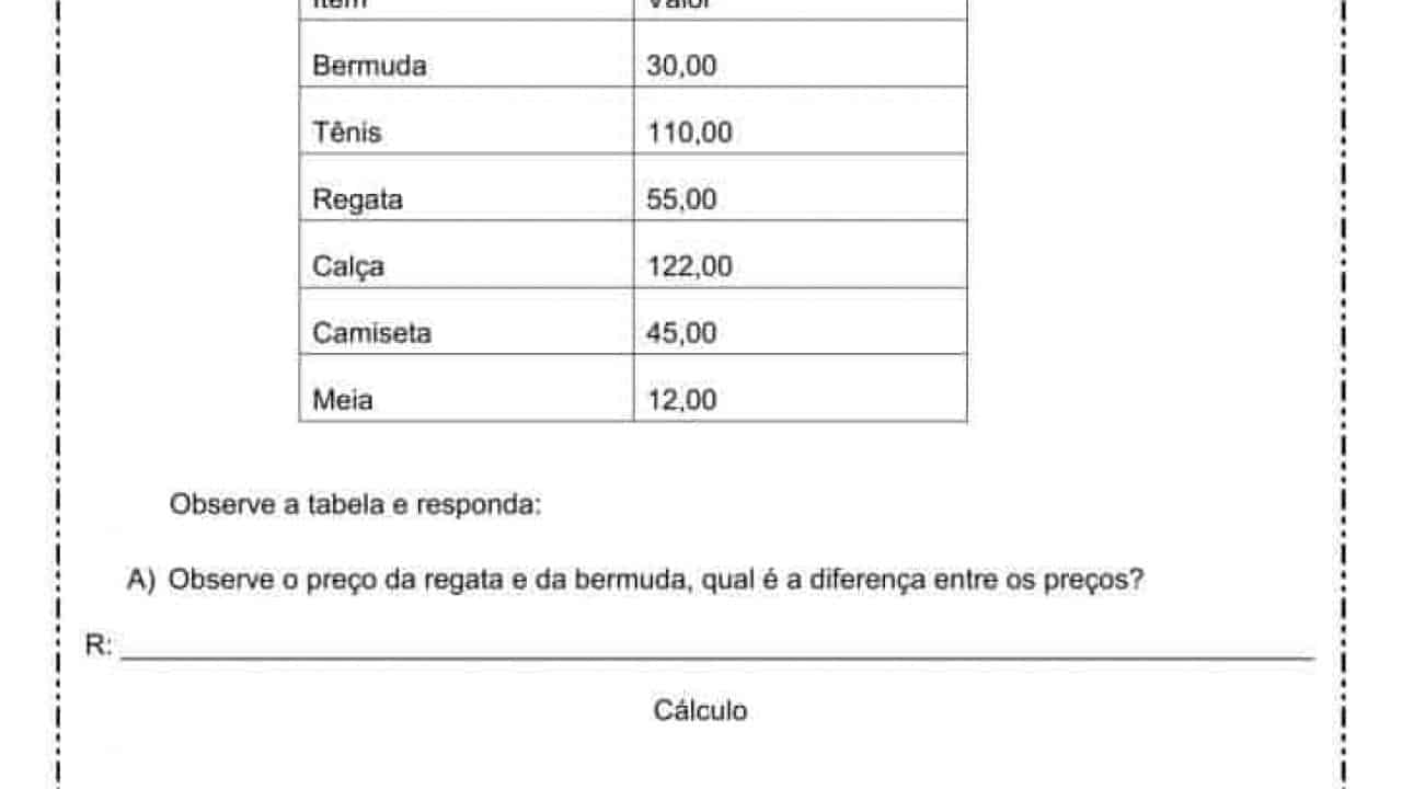 Atividade de Matemática para o 4º Ano com Adição e Subtração