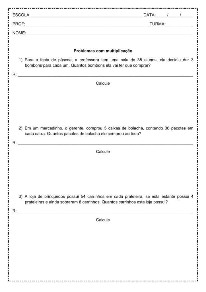 Atividades de Multiplicação e Divisão – 5º Ano para Imprimir