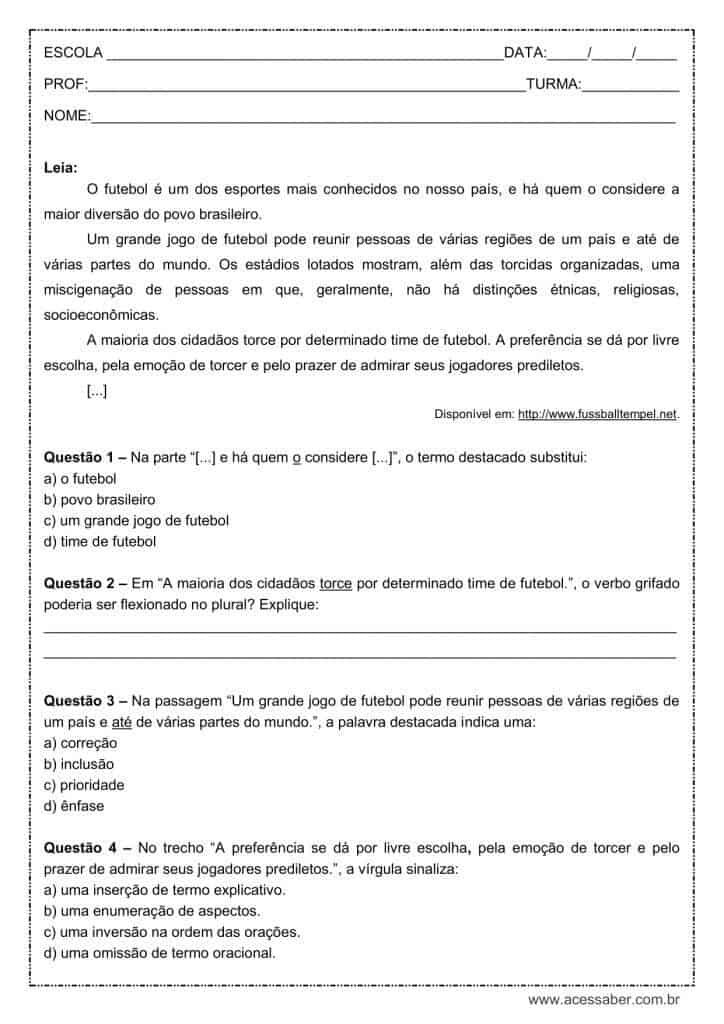 Atividade de português: Concordância "A maioria de" - 8º ano