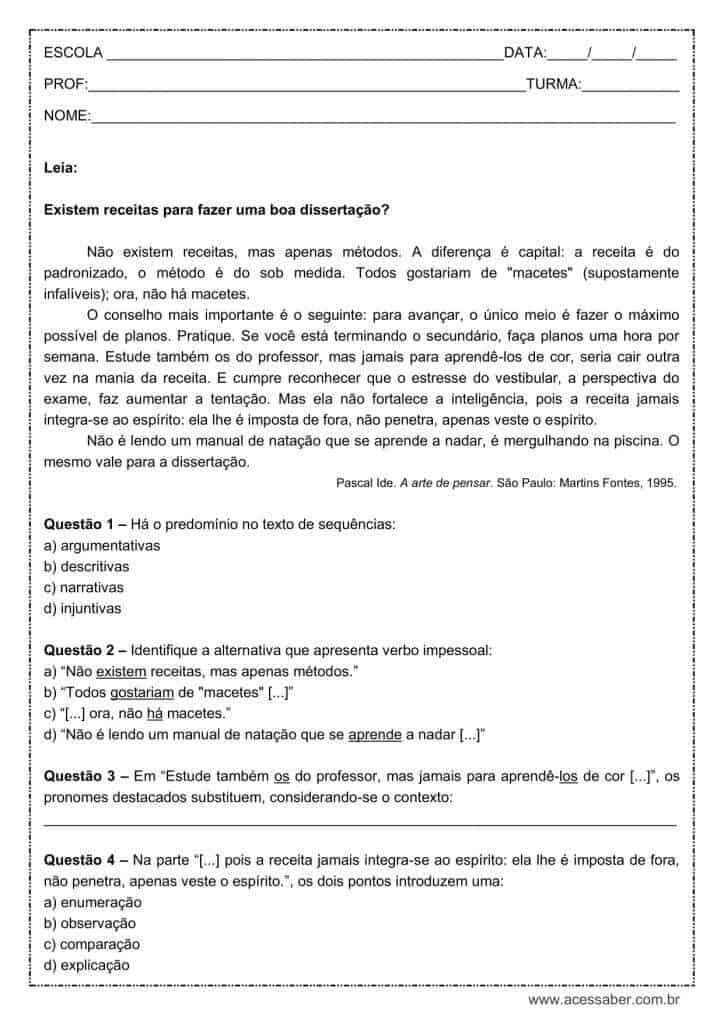 Atividade de português: Dois pontos – 1º ano do ensino médio Atividade de português: Dois pontos - 1º ano do ensino médio