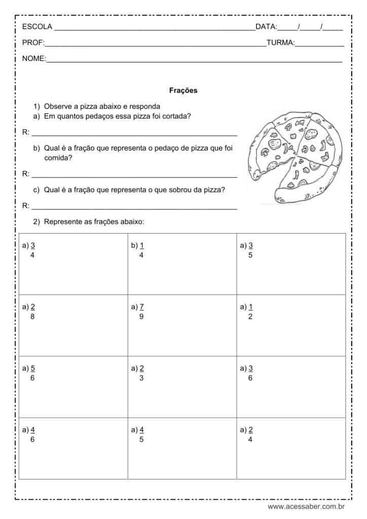 Atividade de fração para o 4º ano do Ensino Fundamental