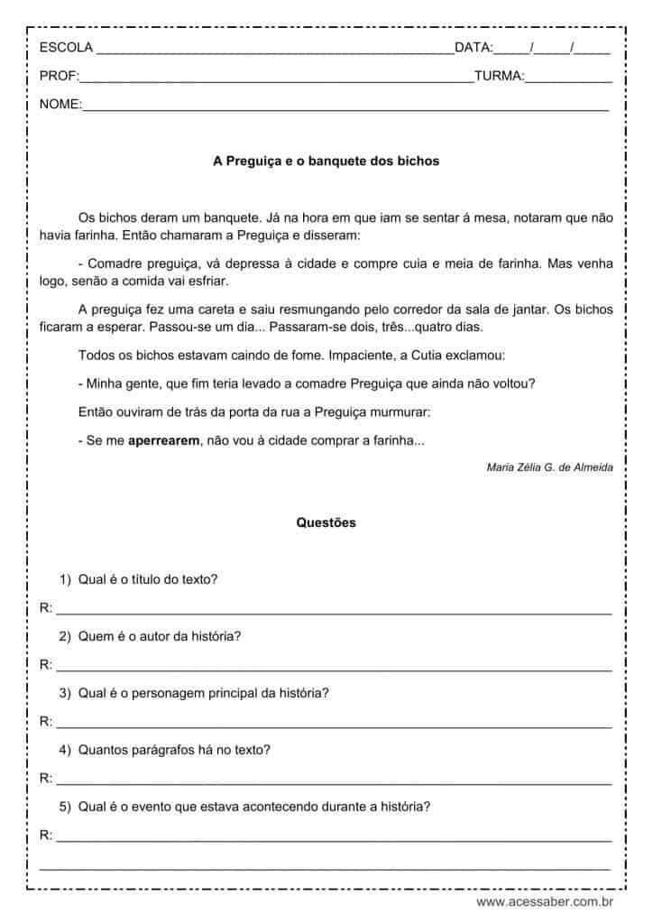 Interpretação de texto: O primeiro dia de aula - 4º ou 5º ano - Acessaber