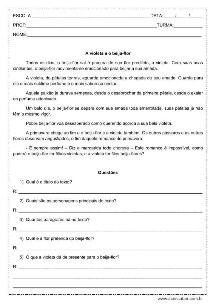 Atividades de interpretação de texto 5º ano - português 5º ano