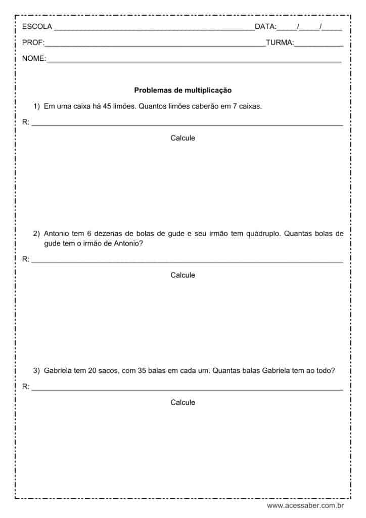 Terceiro Ano Questionários: Problemas de Multiplicação