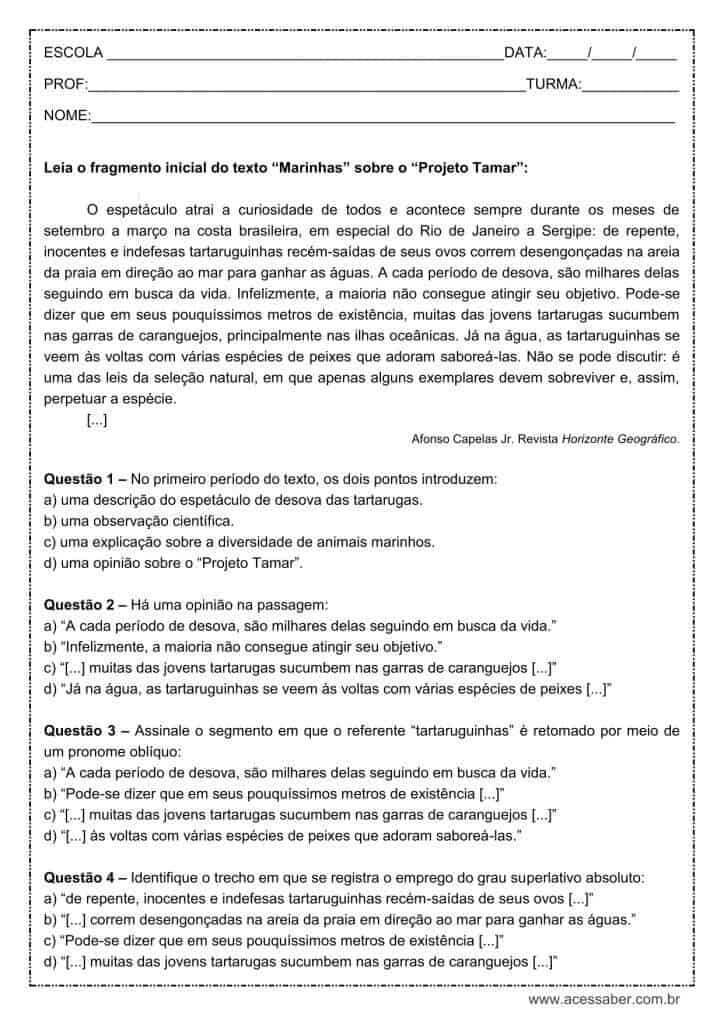 Atividade de português: Grau do adjetivo, superlativo absoluto – 1º ano do ensino médio Atividade de língua portuguesa: Grau do adjetivo, superlativo absoluto - 1º ano do ensino médio