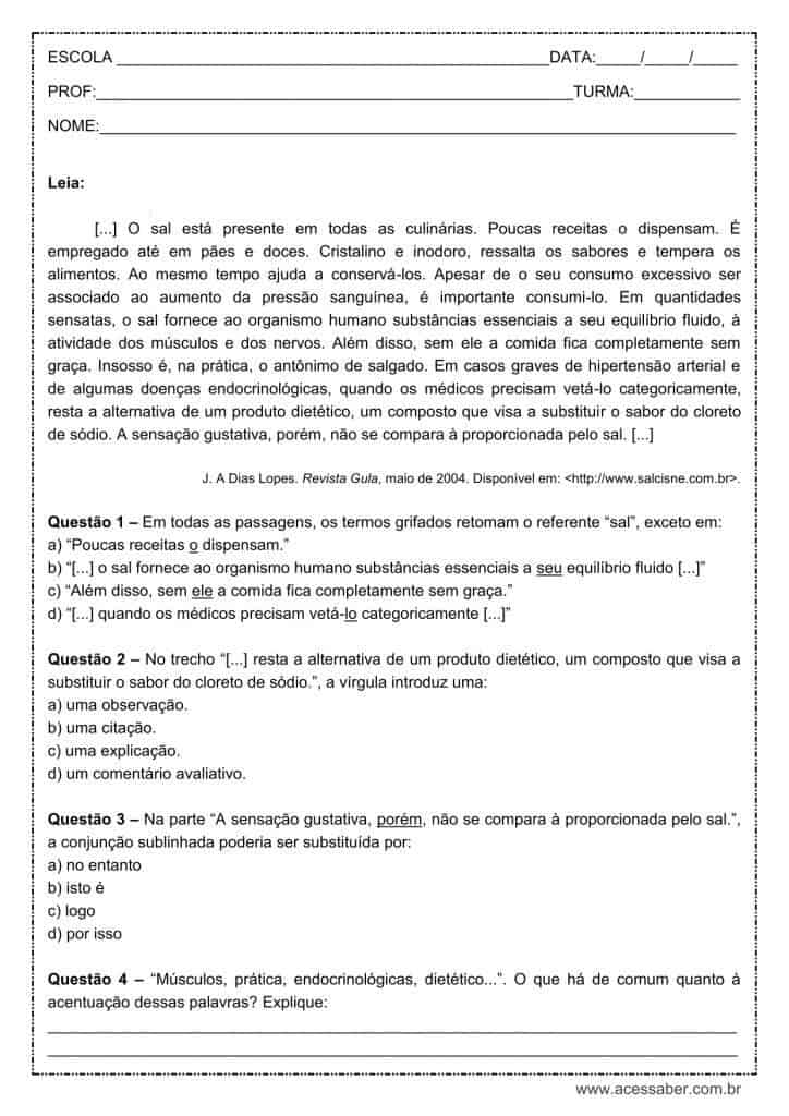 Atividade de português: Proparoxítonas – 8º ano Atividade de língua portuguesa: Proparoxítonas - 8º ano
