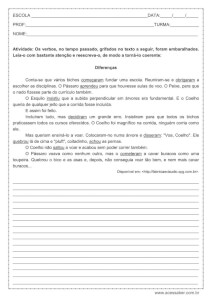 Atividade de língua portuguesa: Verbos no tempo passado - 7º ano