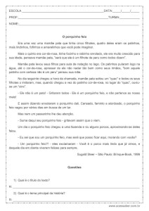 Interpretação de texto: O porquinho feio – 4º ou 5º ano Interpretação de texto: O porquinho feio - 4º ou 5º ano