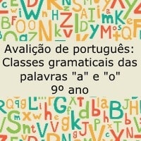 Avaliação de Português: Classes gramaticais das palavras "a" e "o" – 9º ano