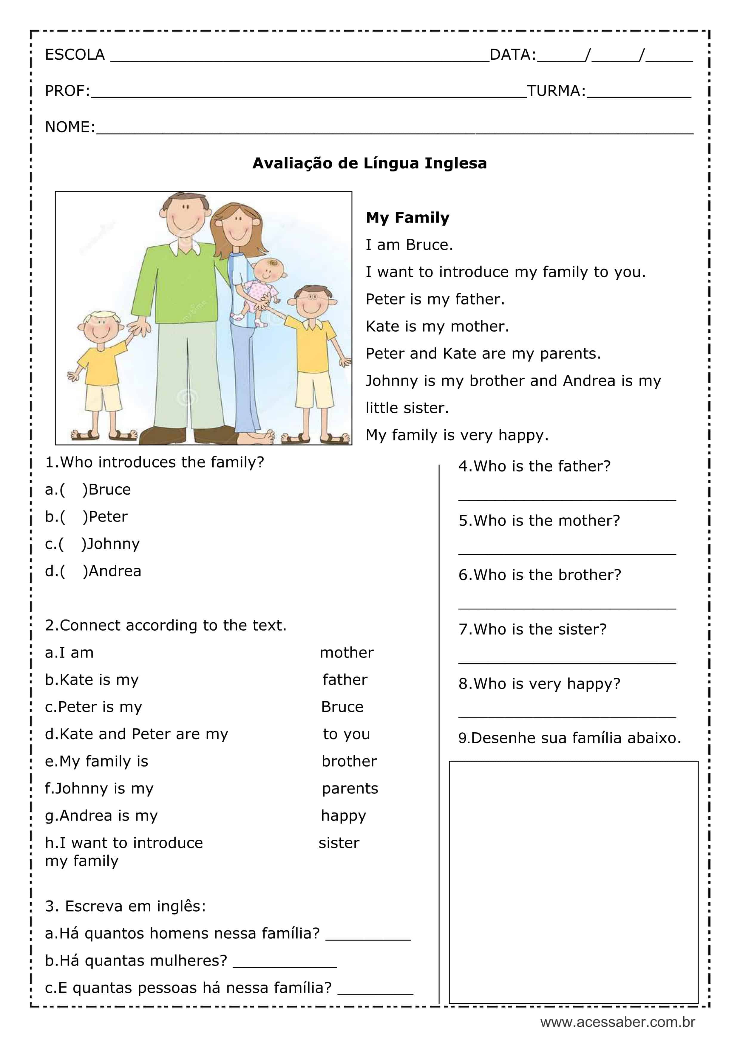 Evaluación de Ingles, My Family online exercise for