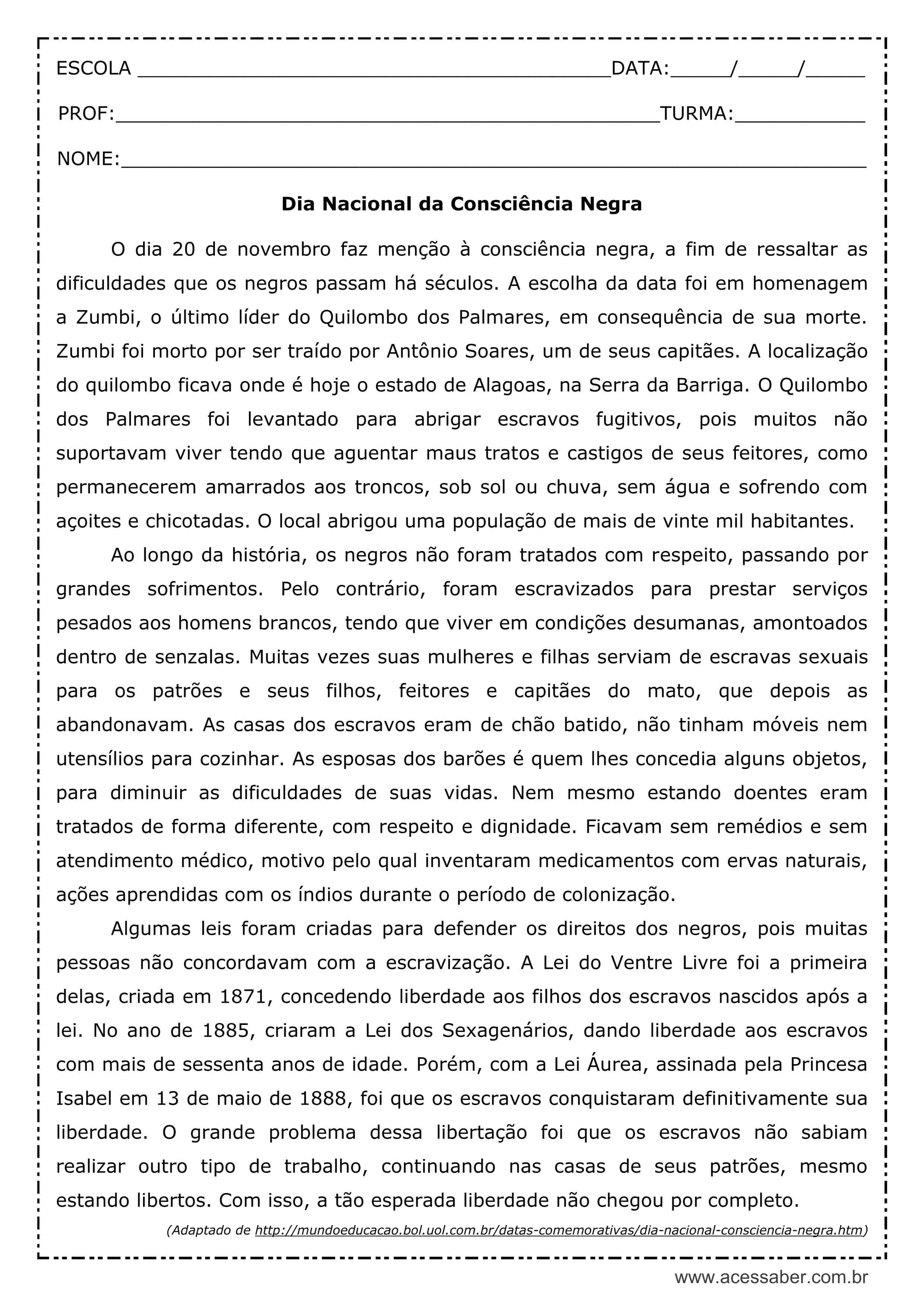 Atividades sobre o Dia da Consciência Negra para o 1º, 2º e 3º ano do  fundamental