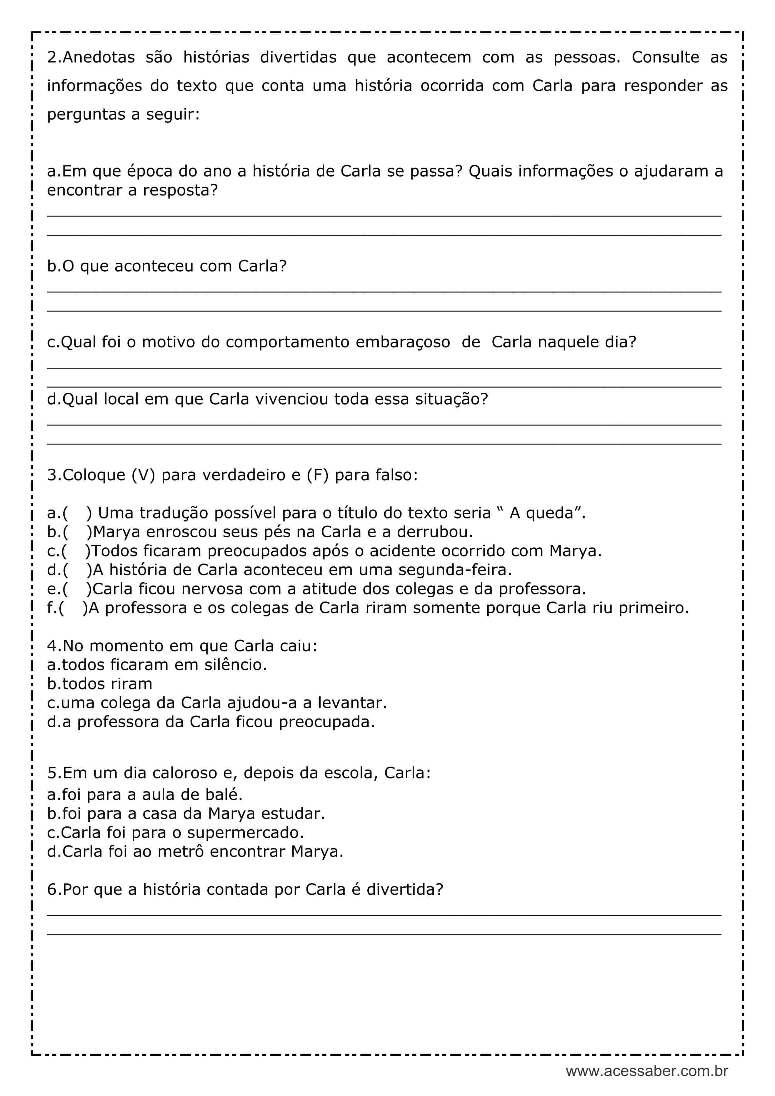 Atividade De Espanhol Anedota 5Âº Ou 6Âº Ano Acessaber