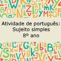 Atividade de português Sujeito simples - 8º ano