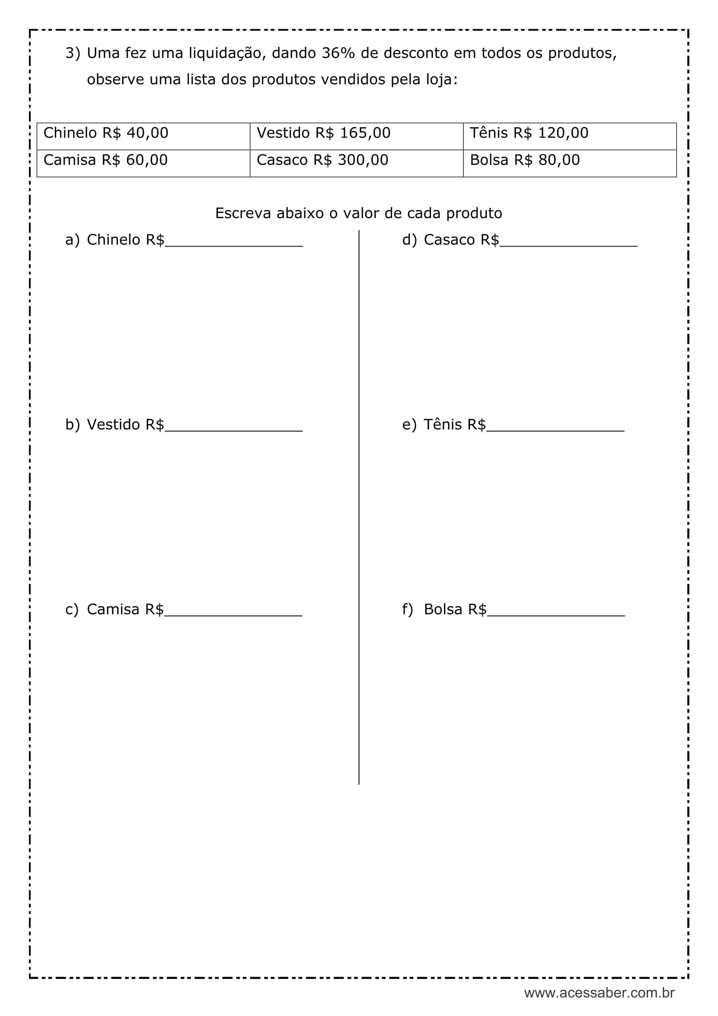 Lista De Atividades De Matemática Para Imprimir %