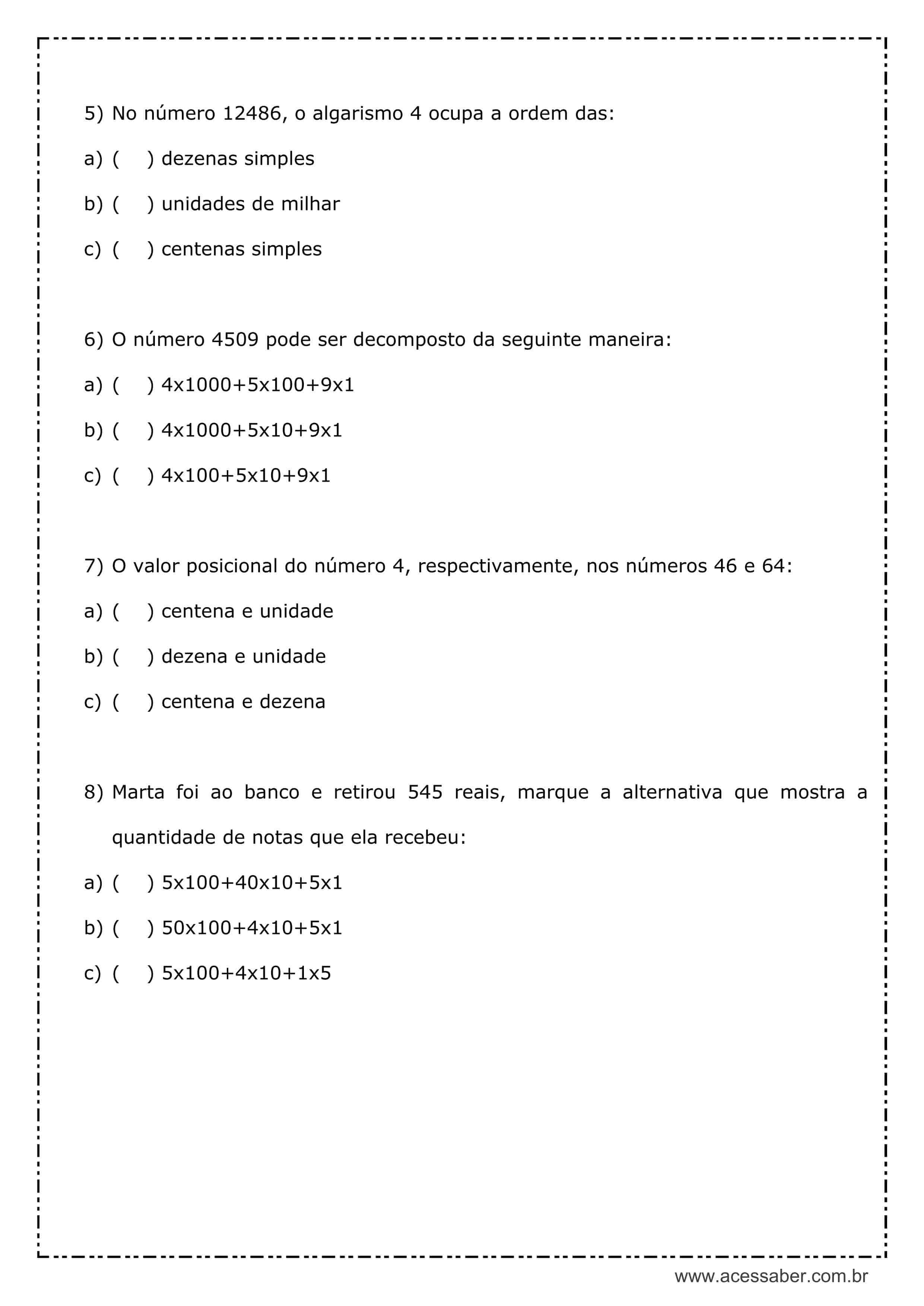 ATIVIDADE DE FIXAÇÃO DE MATEMÁTICA - Nº 5 - COMPARAÇÃO DE NUMEROS DECIMAIS  