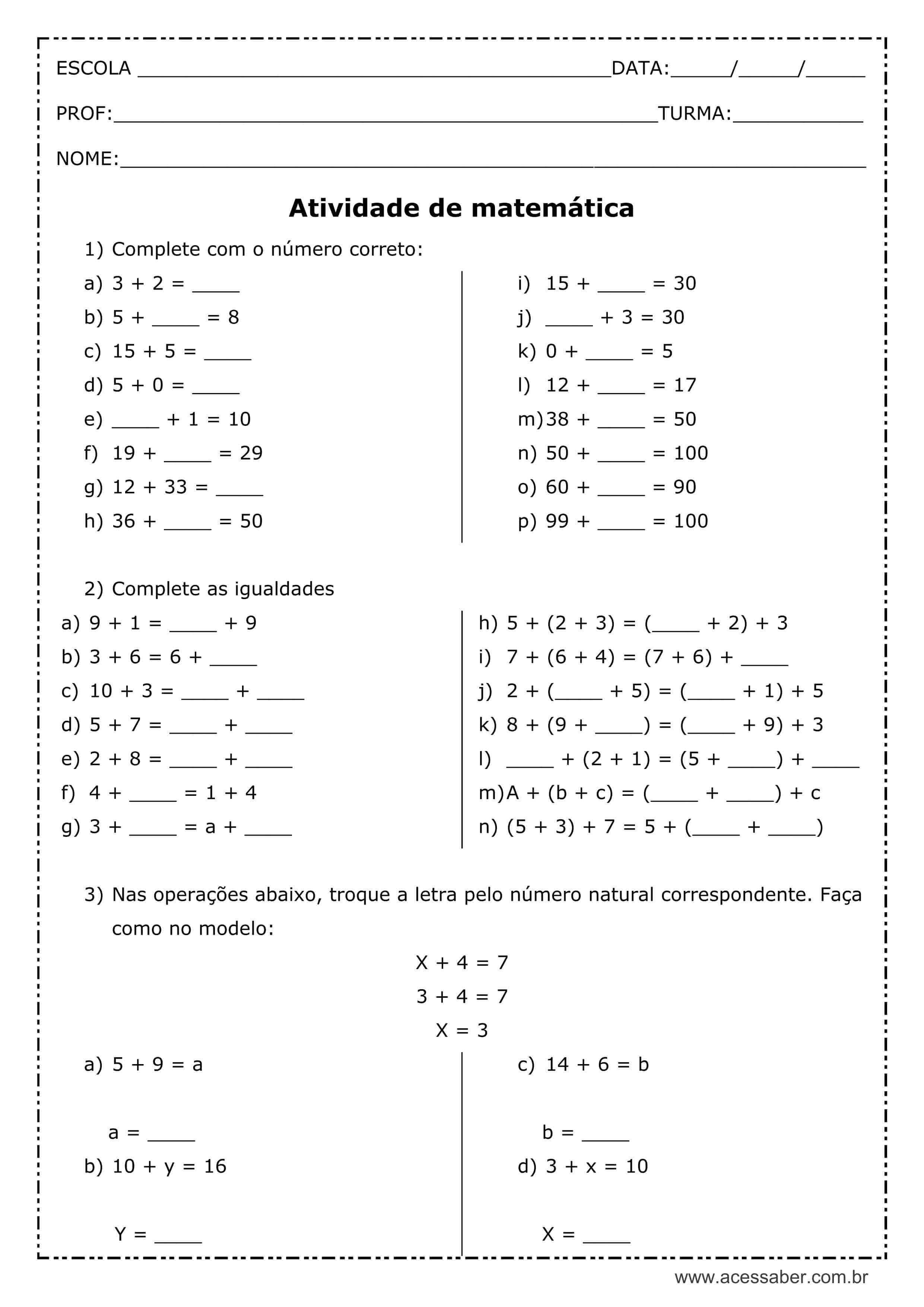 Matemática 6 ano prova