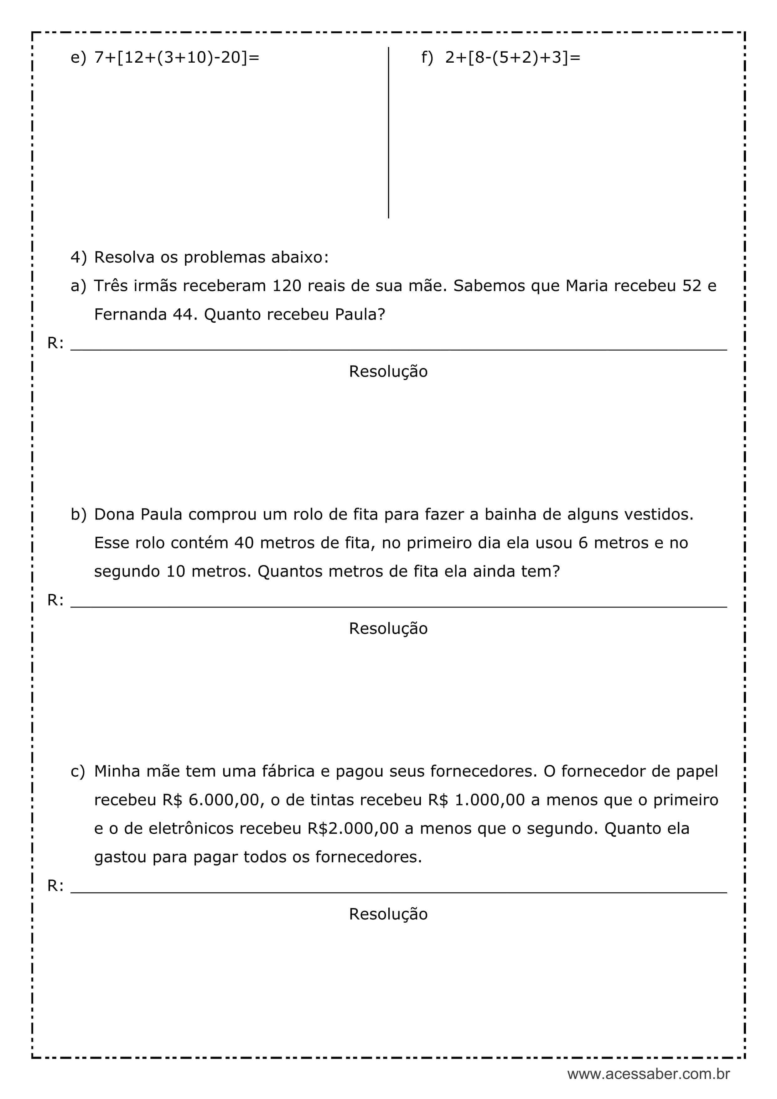 Problemas de matemática - 5º ou 6º ano - Acessaber