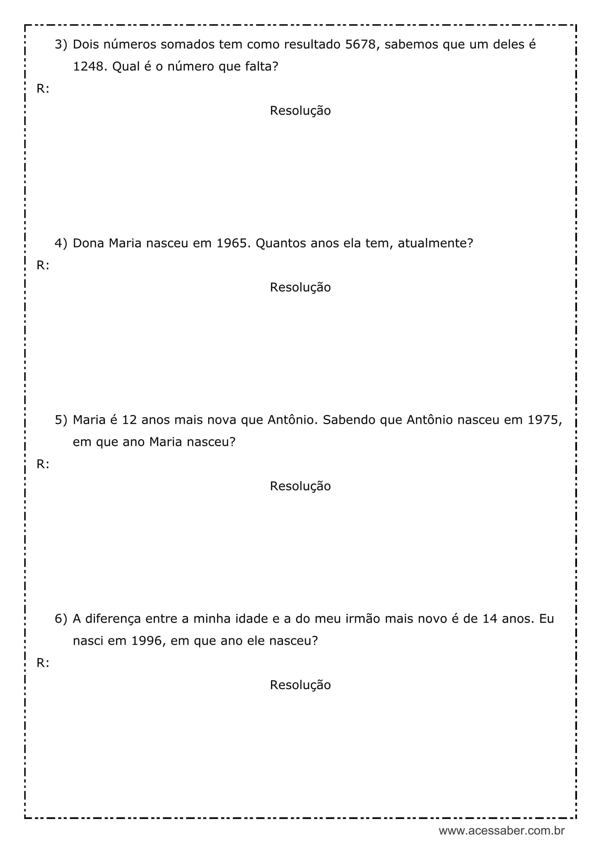 Atividades de Matemática para o 4º ano com problemas