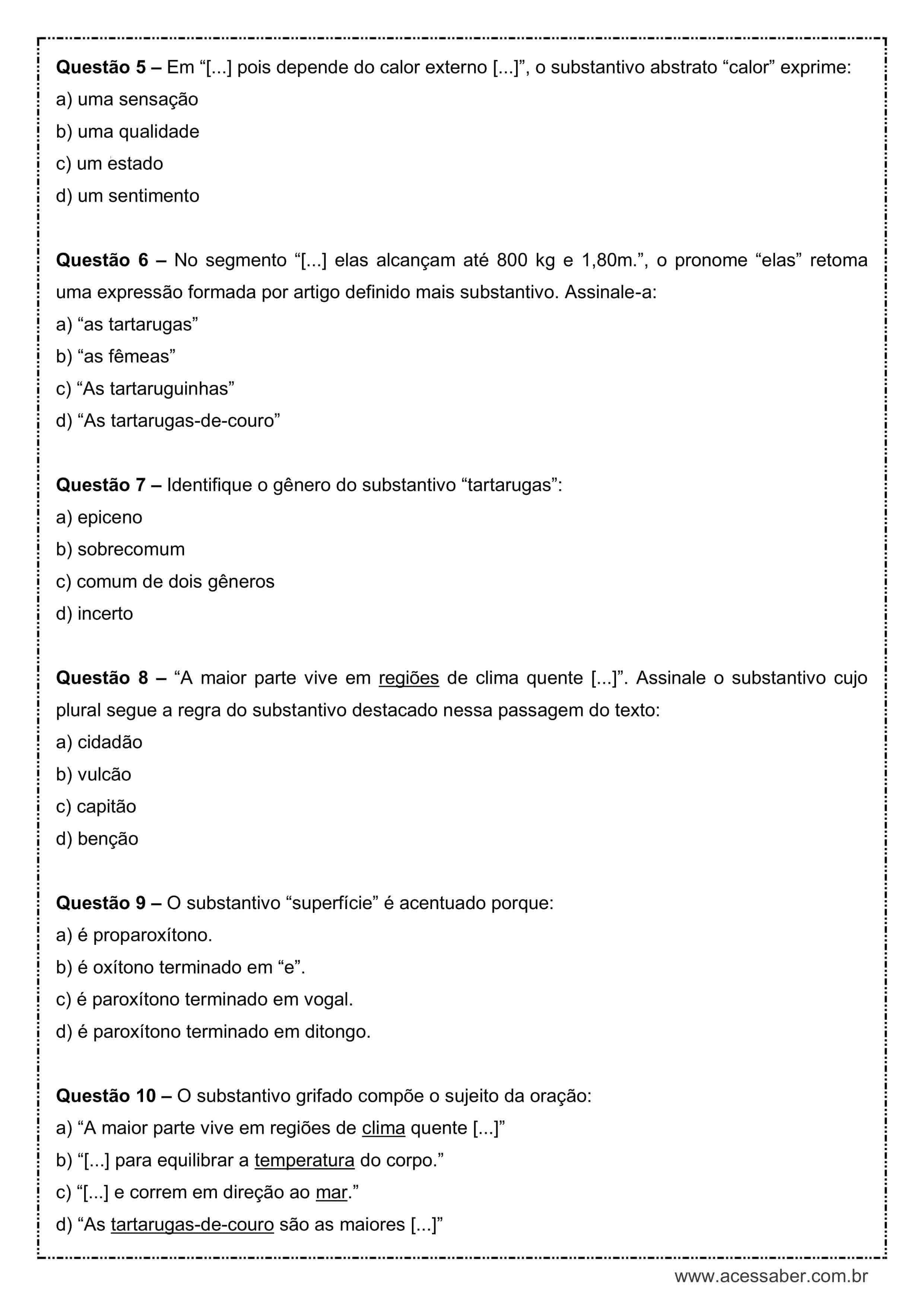 Substantivos: exercícios diversos