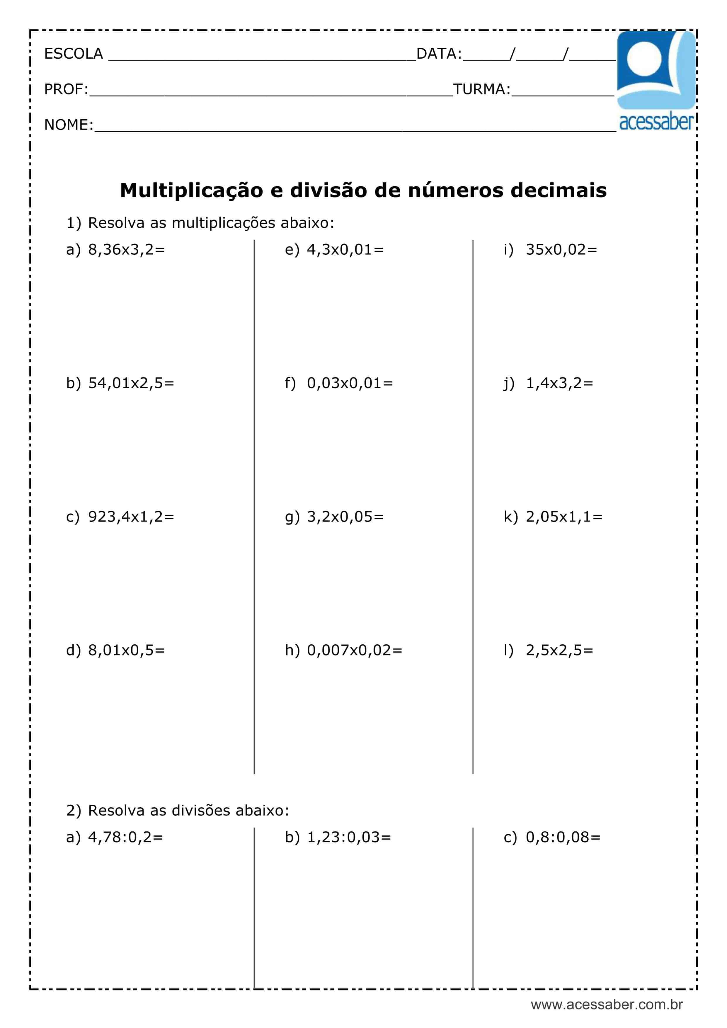 DIVISÃO COM NÚMEROS DECIMAIS, DIVISÃO COM VÍRGULA