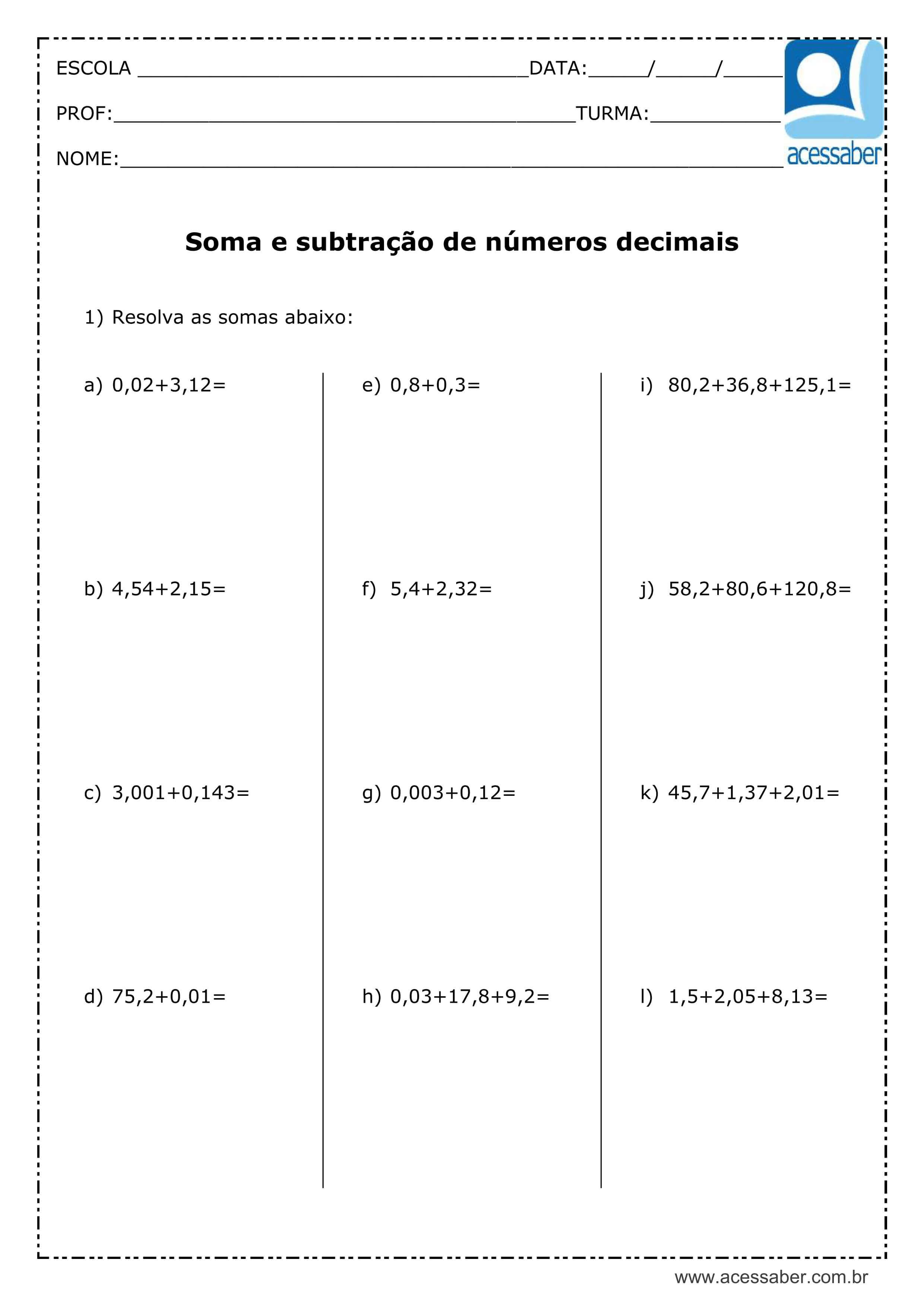 Atividades com Frações - Para Imprimir - Series Iniciais.  Atividades com  numeros decimais, Numeros decimais, Atividades