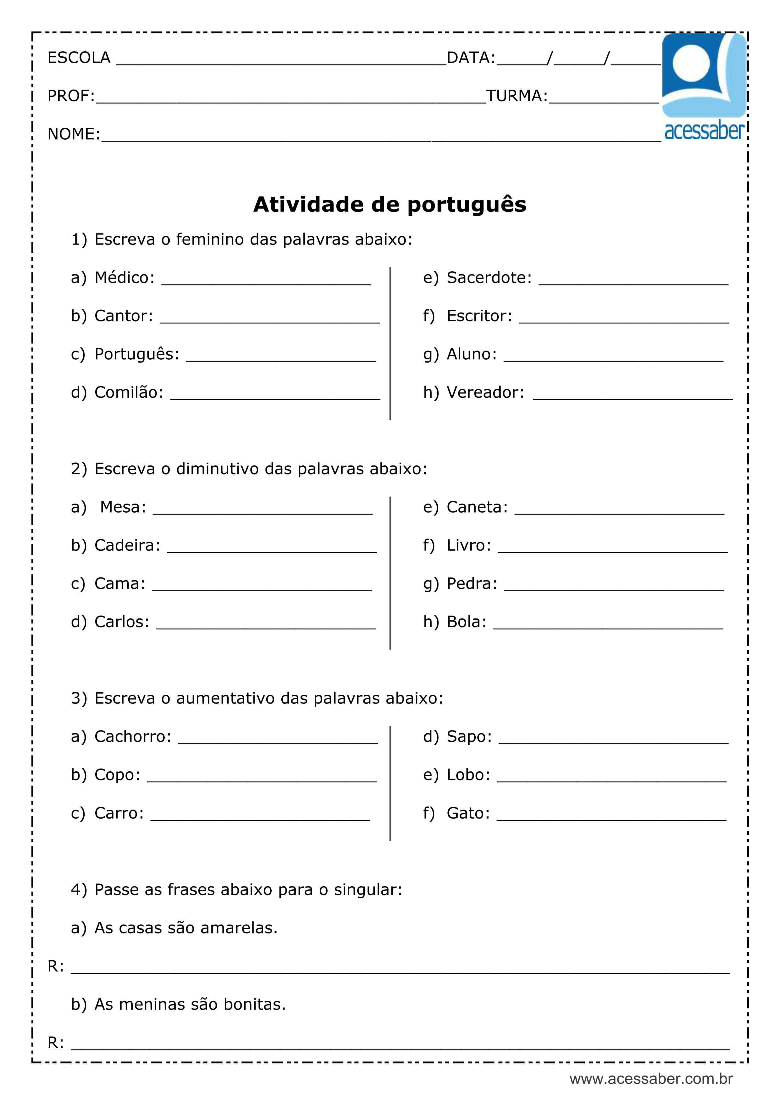 Quizzes de Língua Portuguesa - 4º ano e 5º ano