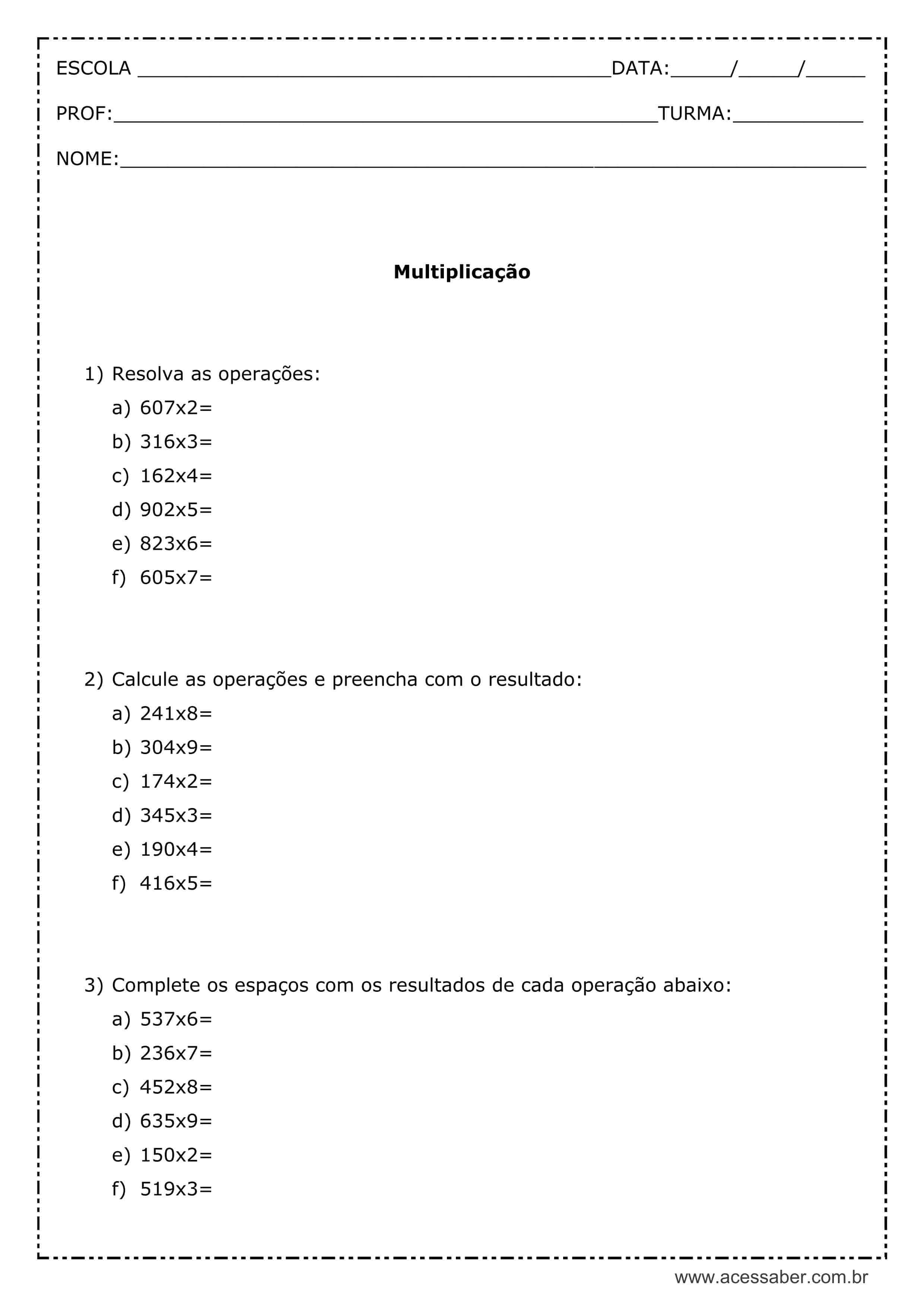 Atividades De Matemática 4 Operações  Atividades de multiplicação,  Matemática, Atividades de matemática