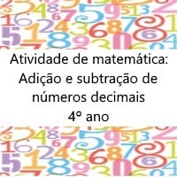 Atividade de matemática Adição e subtração de números decimais – 4º ano