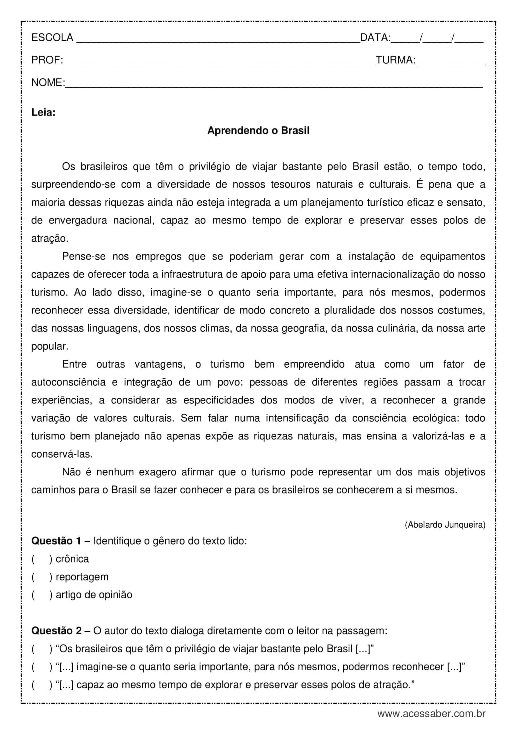 Plano de aula - 6o ano - Interpretação de texto