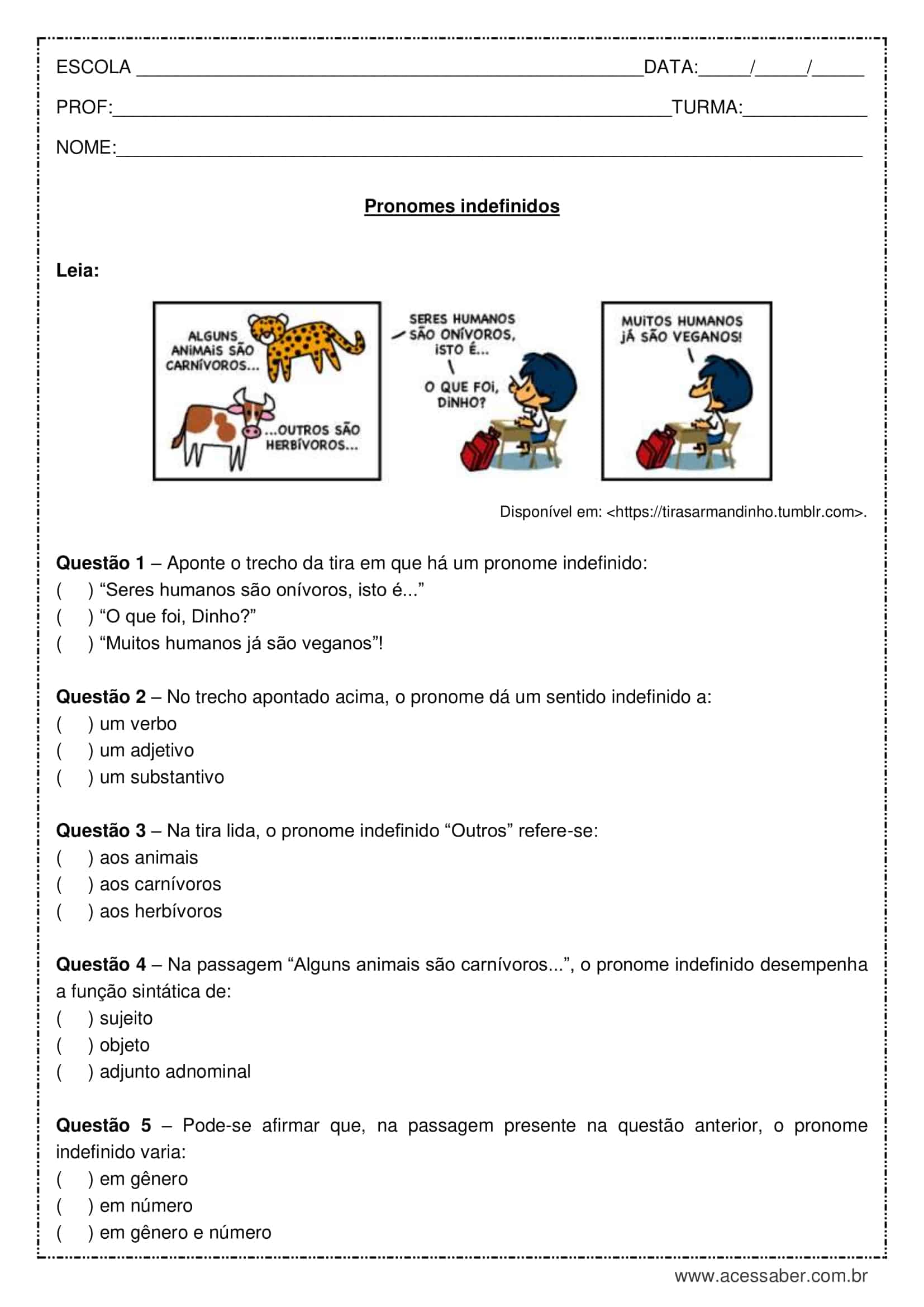 Atividades sobre Pronomes, Exemplos, tudo Explicado