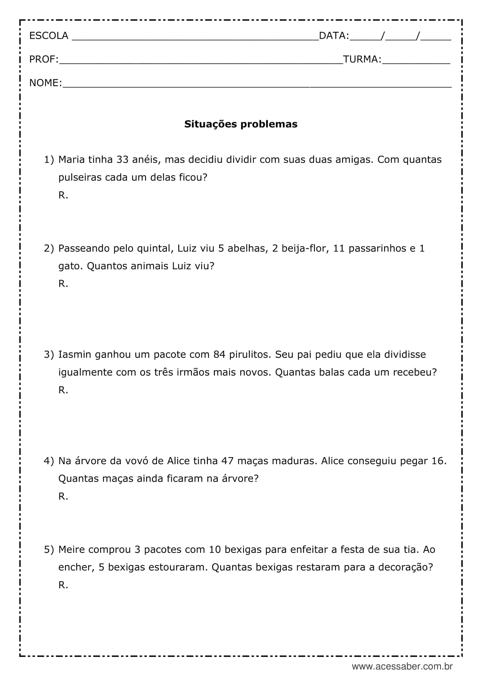 Atividades de matemática 4º ano - Situações - problema 4º ano para