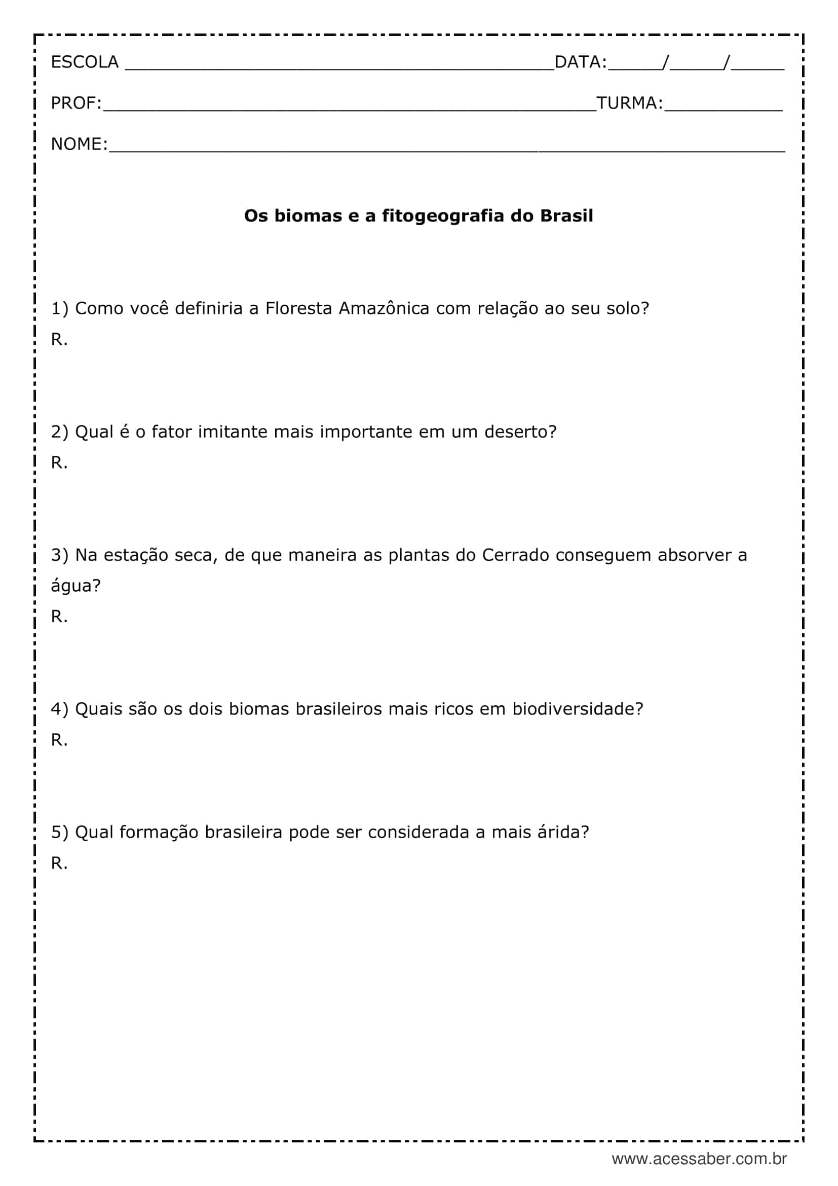 Biomas do Brasil worksheet for 7º ano