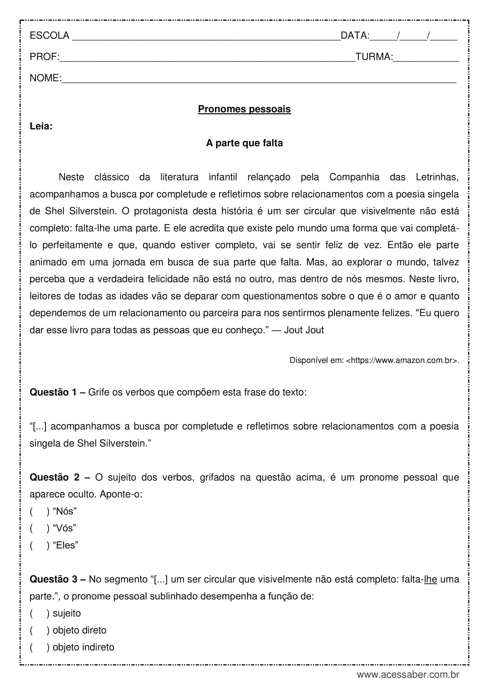 4 - Pronomes Pessoais, PDF, Pronome