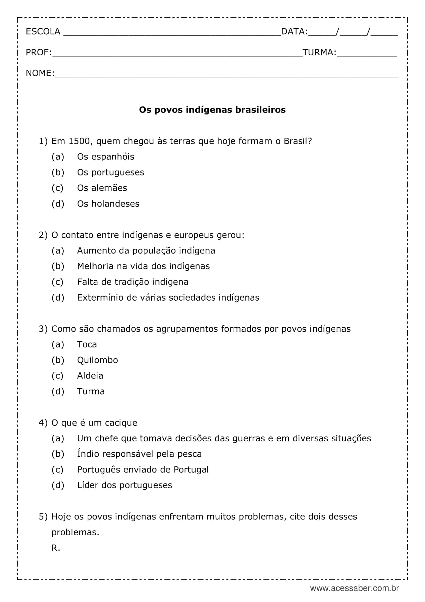 Relatório de atividades para populacoes indígenas