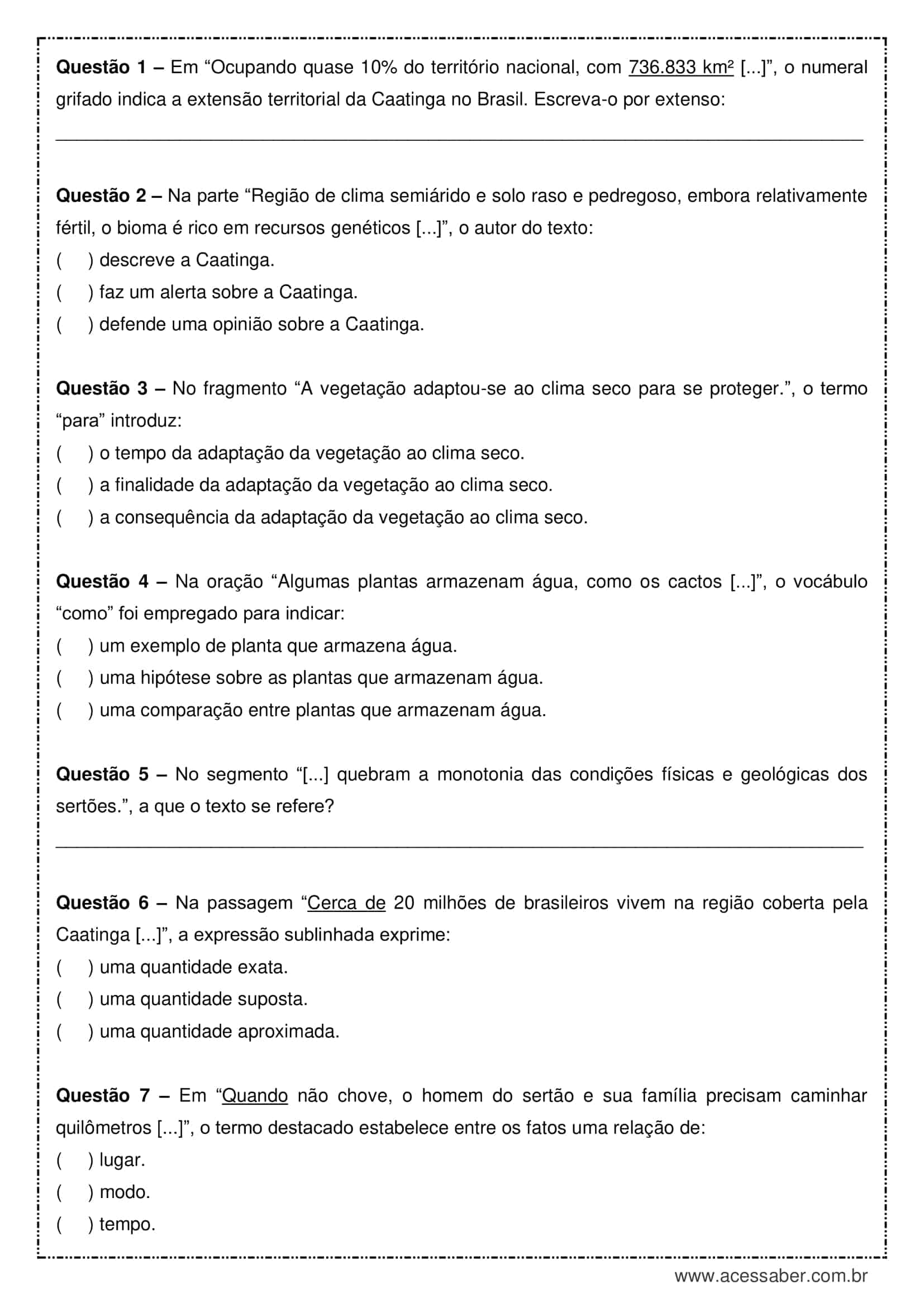 Questões sobre a Caatinga - NerdProfessor