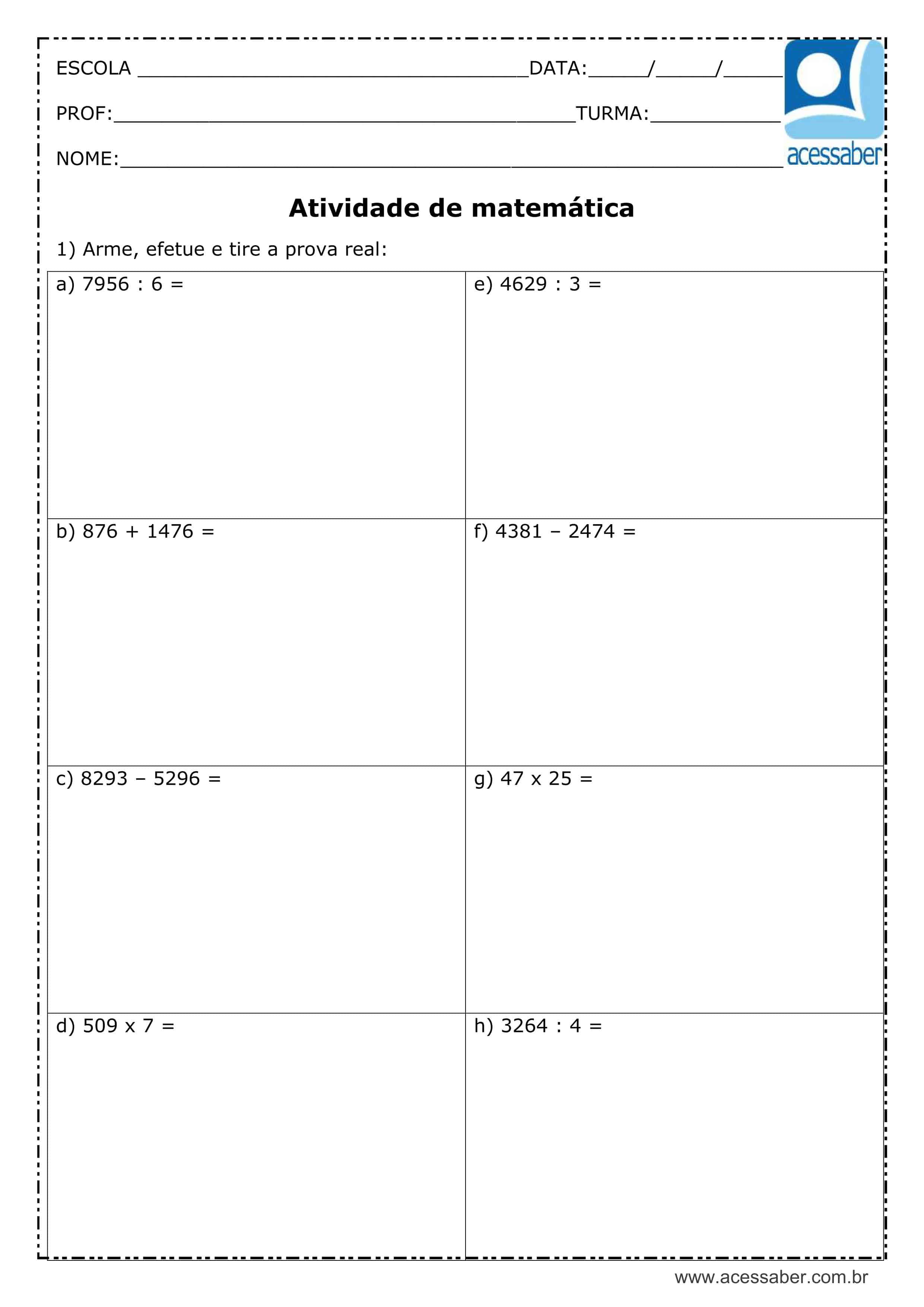 Matemática 6 ano prova