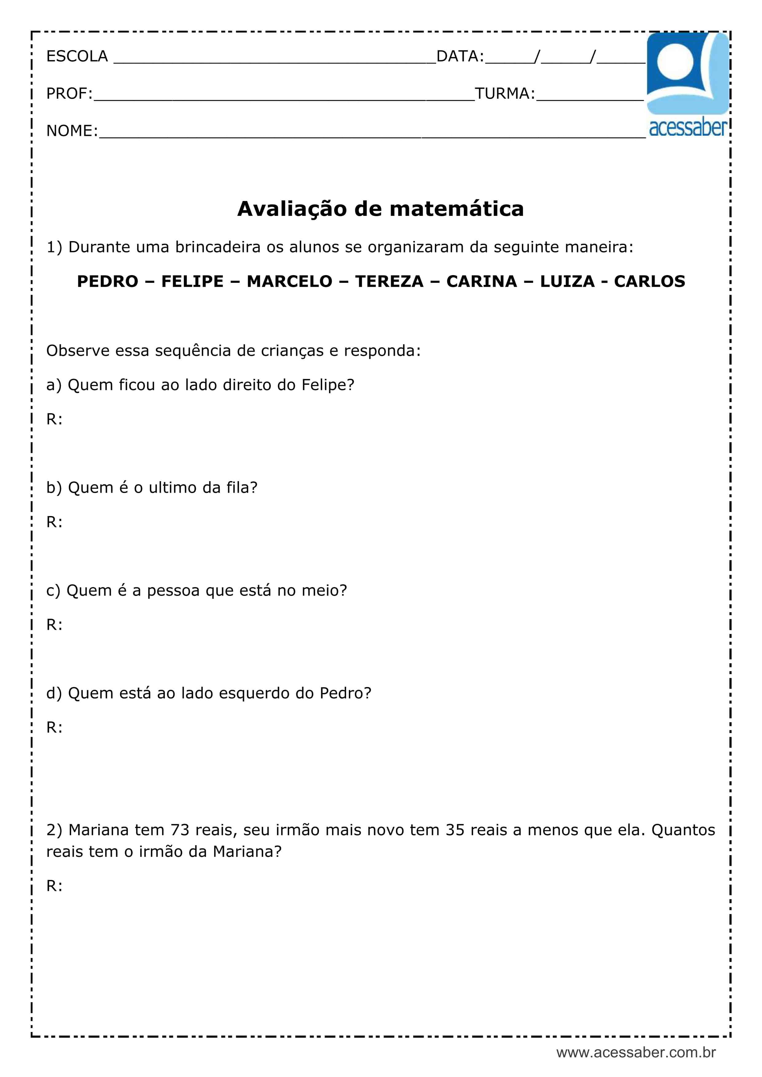 Atividades de Matemática para o 4º ano com problemas