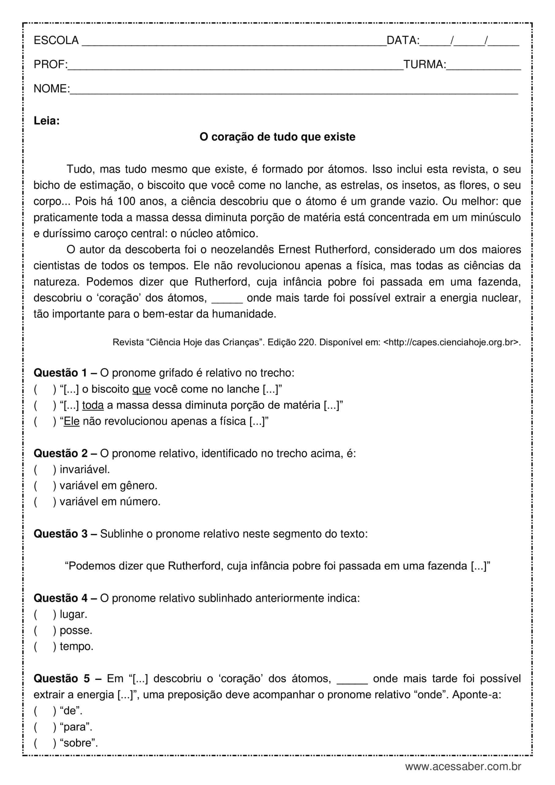 Atividades sobre Pronomes, Exemplos, tudo Explicado