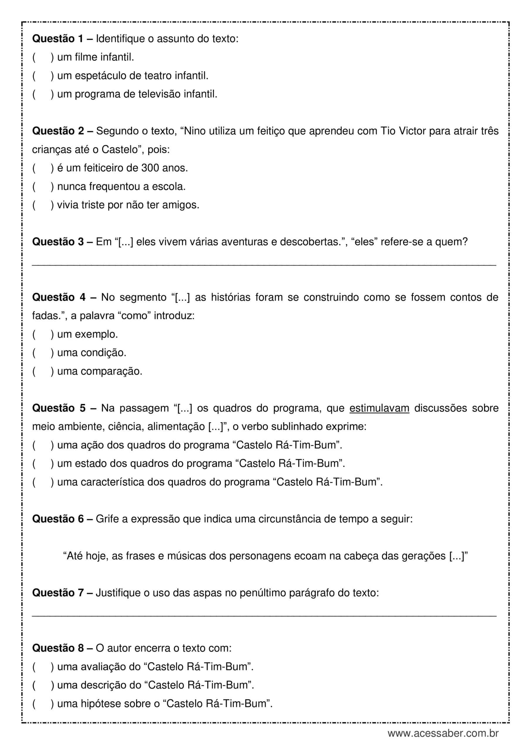 Resposta do Quiz sobre o Castelo Rá Tim Bum - parte 1 - Revista