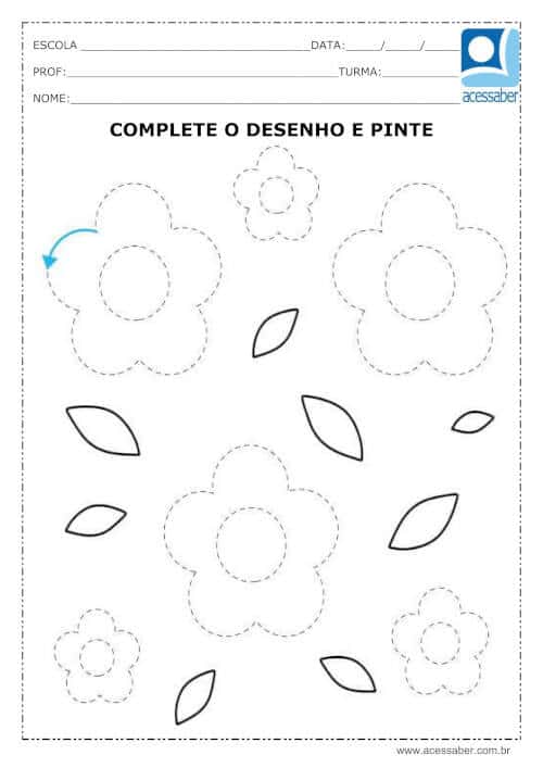 Atividade de coordenação motora: Complete e pinte o desenho - Ed. Infantil  e 1º ano - Acessaber