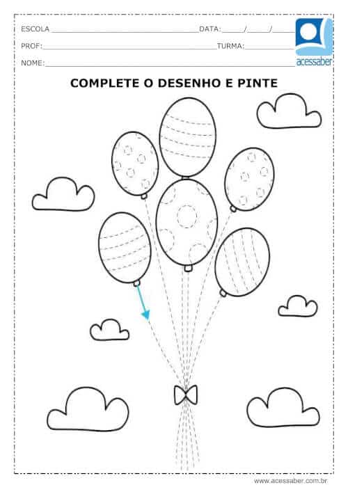 Atividade de coordenação motora: Complete e pinte o desenho - Ed