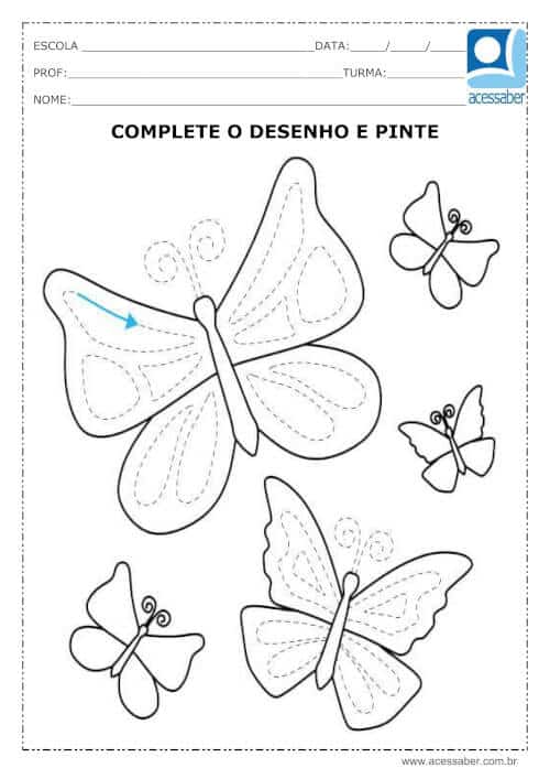 Atividade de coordenação motora: Complete e pinte o desenho - Ed. Infantil  e 1º ano - Acessaber