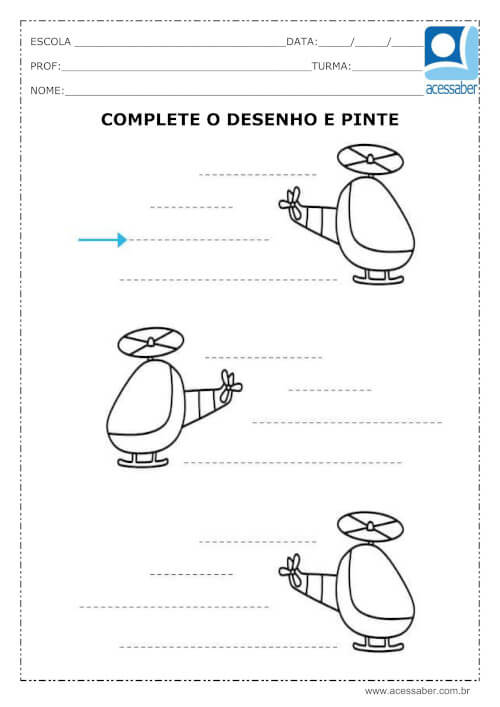 Atividade de coordenação motora: Complete e pinte o desenho - Ed